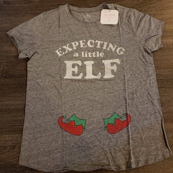 NEW! Maternity Expecting a Little Elf Gray T-Shirt - Picture 2 of 3